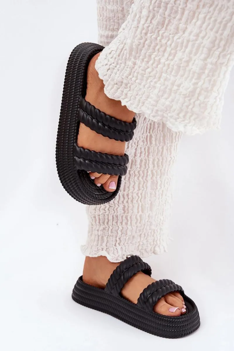 Sale Damskie buty S.Barski Piankowe Lekkie Klapki Damskie Na Platformie S.Barski ZK51-001 Czarne Czarny