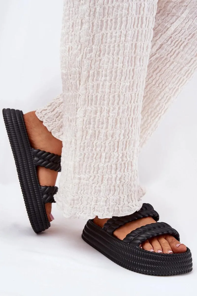 Sale Damskie buty S.Barski Piankowe Lekkie Klapki Damskie Na Platformie S.Barski ZK51-001 Czarne Czarny