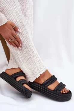 Sale Damskie buty S.Barski Piankowe Lekkie Klapki Damskie Na Platformie S.Barski ZK51-001 Czarne Czarny