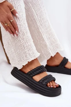 Sale Damskie buty S.Barski Piankowe Lekkie Klapki Damskie Na Platformie S.Barski ZK51-001 Czarne Czarny