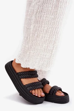 Sale Damskie buty S.Barski Piankowe Lekkie Klapki Damskie Na Platformie S.Barski ZK51-001 Czarne Czarny
