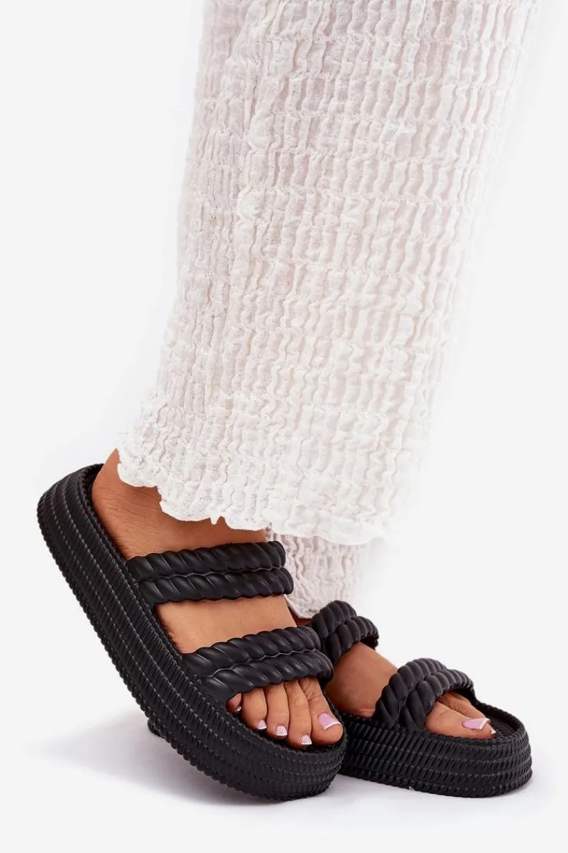 Sale Damskie buty S.Barski Piankowe Lekkie Klapki Damskie Na Platformie S.Barski ZK51-001 Czarne Czarny