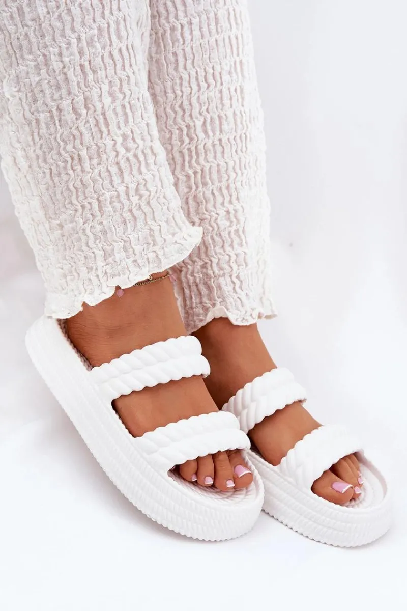 Klapki Basenowe|Klapki Na Platformie>Damskie buty S.Barski Piankowe Lekkie Klapki Damskie Na Platformie S.Barski ZK51-001 Białe Biały