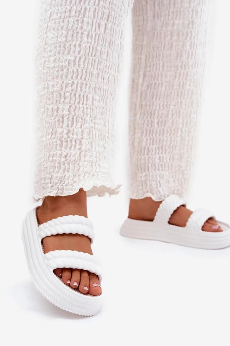 Klapki Basenowe|Klapki Na Platformie>Damskie buty S.Barski Piankowe Lekkie Klapki Damskie Na Platformie S.Barski ZK51-001 Białe Biały