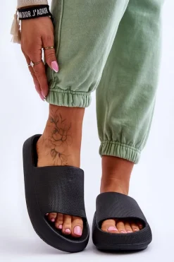 Discount Piankowe Modne Klapki Na Masywnej Platformie Czarne Linnea Damskie Klapki Basenowe|Klapki Na Platformie