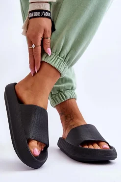 Discount Piankowe Modne Klapki Na Masywnej Platformie Czarne Linnea Damskie Klapki Basenowe|Klapki Na Platformie