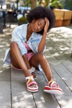 Piankowe Sandały Na Koturnie Big Star HH274A083 Różowe Damskie Sandały Big Star|Sandały Na Koturnie