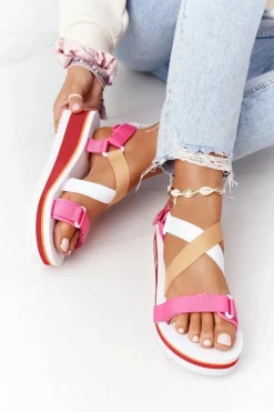 Piankowe Sandały Na Koturnie Big Star HH274A083 Różowe Damskie Sandały Big Star|Sandały Na Koturnie