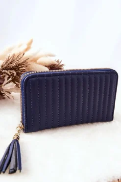 Clearance Boto Pikowany Portfel Z Frędzelkiem Granatowy