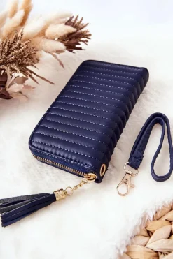 Clearance Boto Pikowany Portfel Z Frędzelkiem Granatowy
