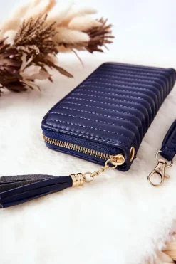 Clearance Boto Pikowany Portfel Z Frędzelkiem Granatowy