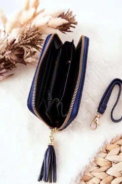 Clearance Boto Pikowany Portfel Z Frędzelkiem Granatowy