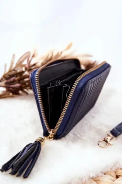 Clearance Boto Pikowany Portfel Z Frędzelkiem Granatowy