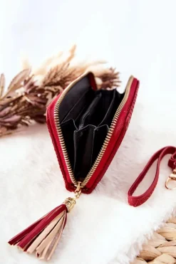 Sale Boto Pikowany Portfel Z Frędzelkiem Czerwony