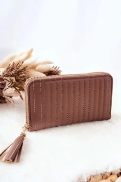 Clearance Pikowany Portfel Z Frędzelkiem Cappucino Portfele