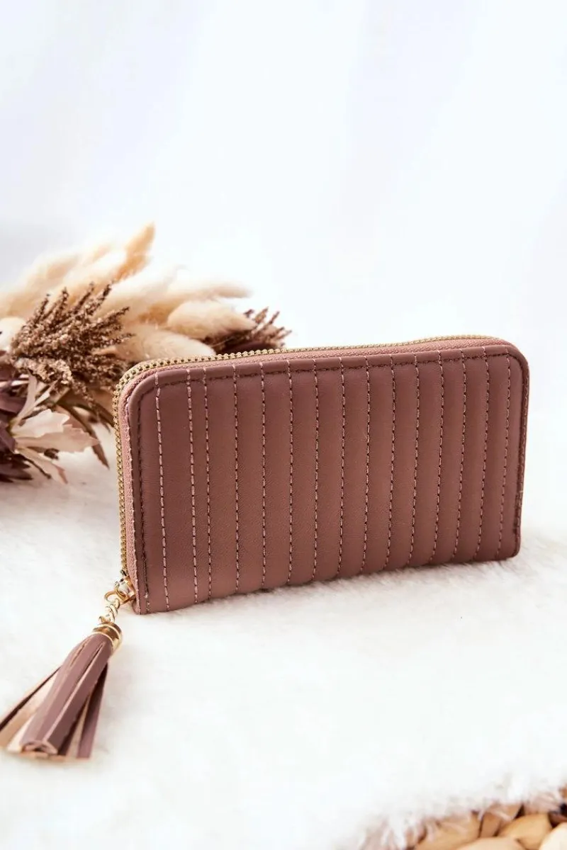 Clearance Pikowany Portfel Z Frędzelkiem Cappucino Portfele