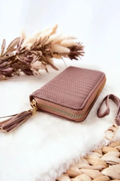 Clearance Pikowany Portfel Z Frędzelkiem Cappucino Portfele