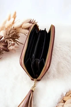 Clearance Pikowany Portfel Z Frędzelkiem Cappucino Portfele