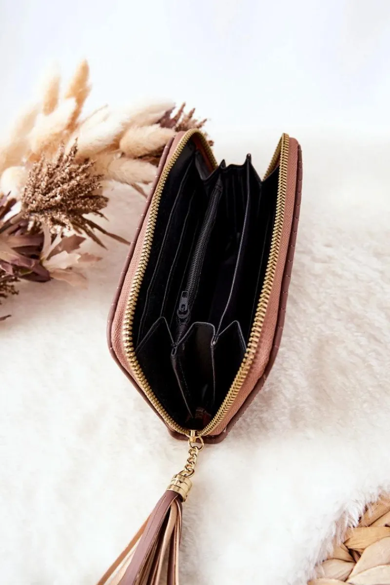 Clearance Pikowany Portfel Z Frędzelkiem Cappucino Portfele