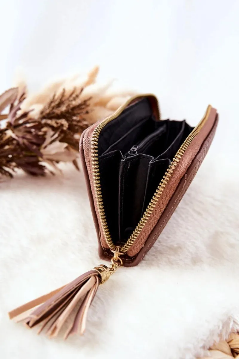 Clearance Pikowany Portfel Z Frędzelkiem Cappucino Portfele