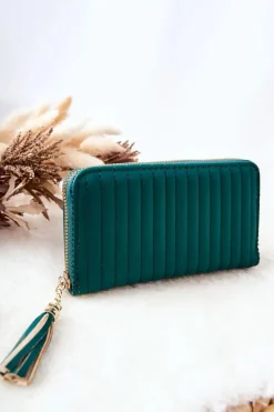 Portfele>Boto Pikowany Portfel Z Frędzelkiem Zielony