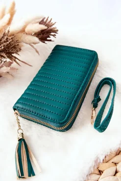 Portfele>Boto Pikowany Portfel Z Frędzelkiem Zielony