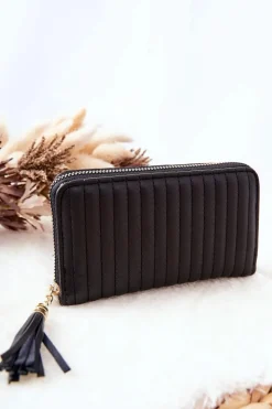 Portfele>Boto Pikowany Portfel Z Frędzelkiem Czarny