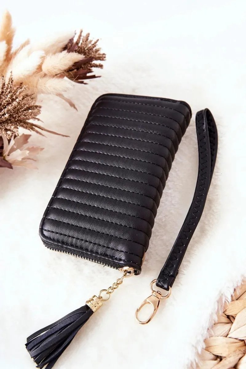 Portfele>Boto Pikowany Portfel Z Frędzelkiem Czarny