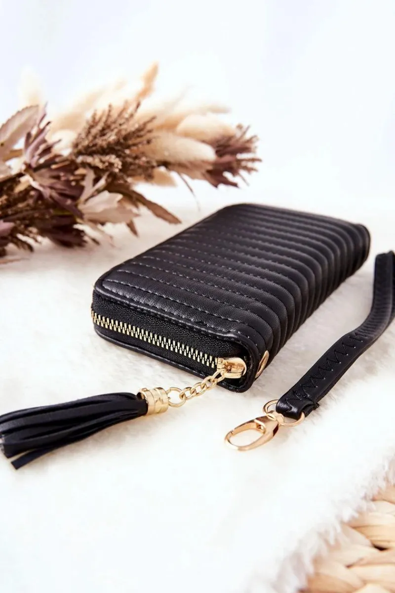 Portfele>Boto Pikowany Portfel Z Frędzelkiem Czarny