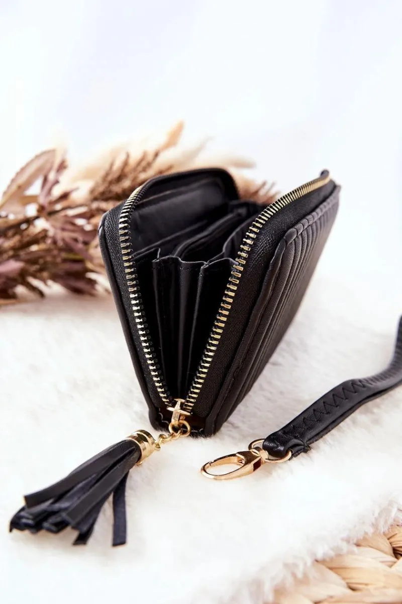 Portfele>Boto Pikowany Portfel Z Frędzelkiem Czarny