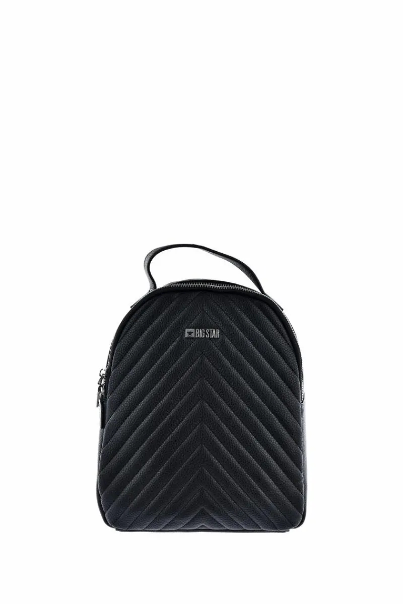 Clearance Big Star Shoes Pikowany Skórzany Plecak Big Star KK574059 Czarny