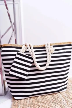 Discount Plażowa Duża Czarna Torebka Torba Damska Marynarska Torebki Plażowe