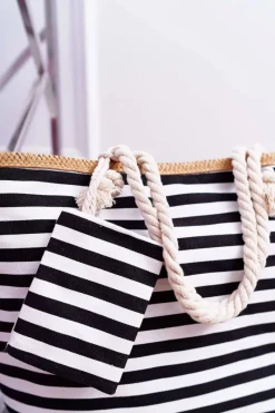 Discount Plażowa Duża Czarna Torebka Torba Damska Marynarska Torebki Plażowe