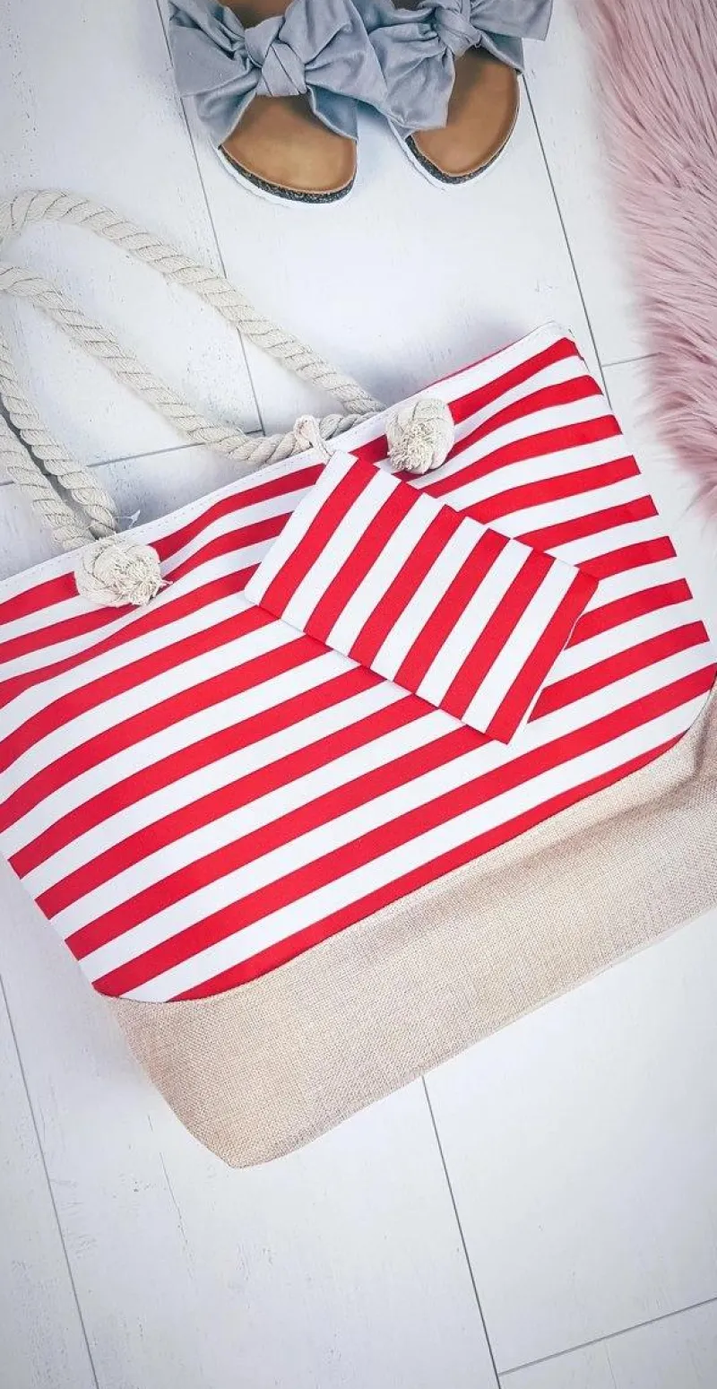 Best Boto Plażowa Duża Czerwona Torebka Torba Damska Marynarska