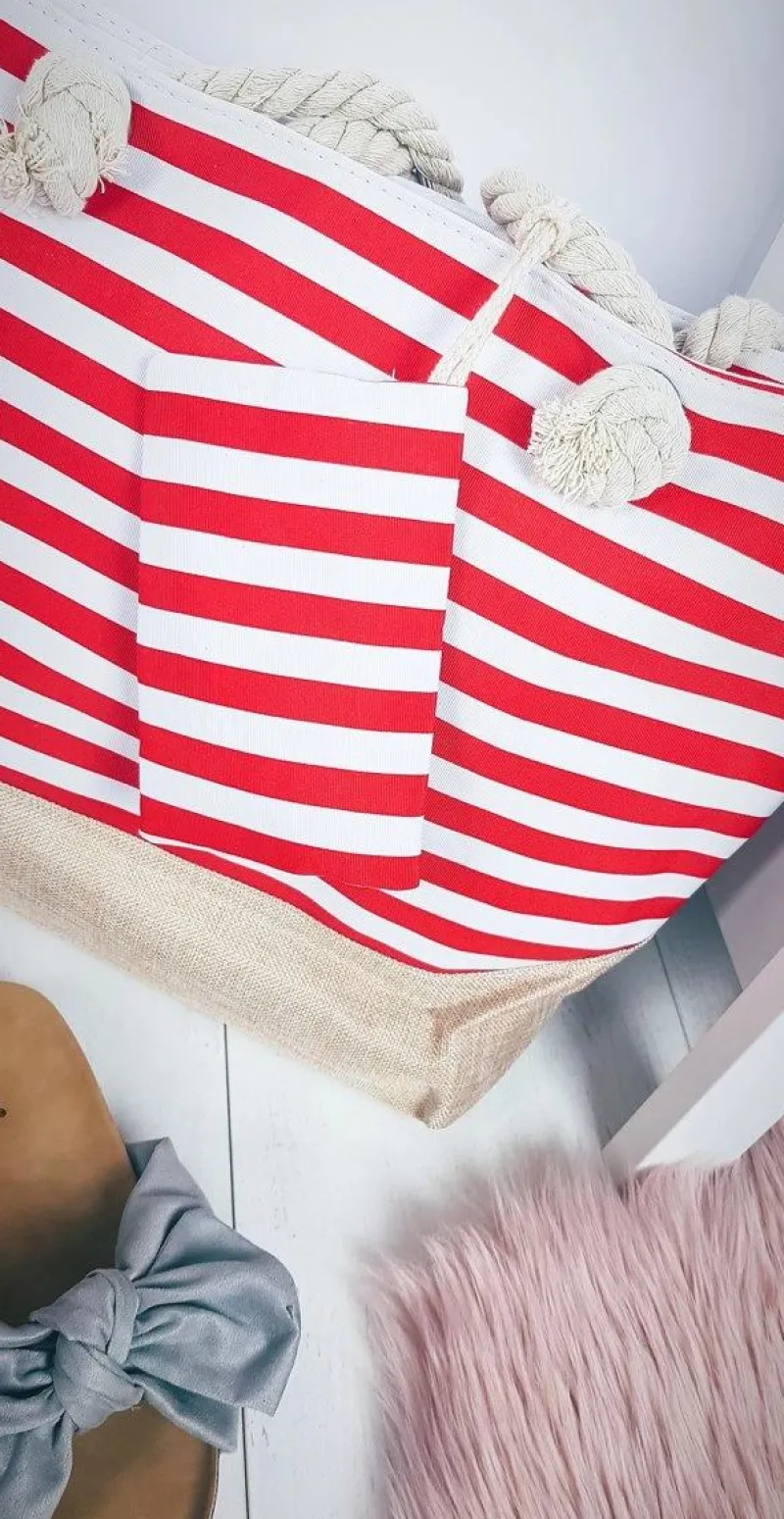 Best Boto Plażowa Duża Czerwona Torebka Torba Damska Marynarska