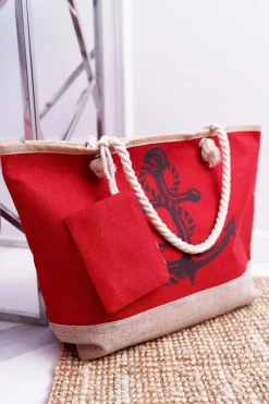 Sale Boto Plażowa Duża Czerwona Torebka Torba Damska