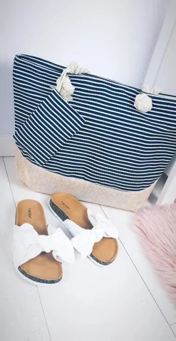 Online Plażowa Duża Granatowa Torebka Torba Damska Paski Torebki Plażowe