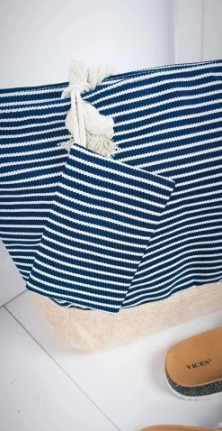 Online Plażowa Duża Granatowa Torebka Torba Damska Paski Torebki Plażowe