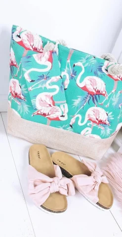 New Plażowa Duża Miętowa Torebka Torba Damska Flamingi Torebki Plażowe