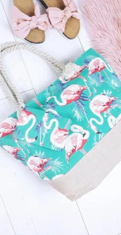 New Plażowa Duża Miętowa Torebka Torba Damska Flamingi Torebki Plażowe