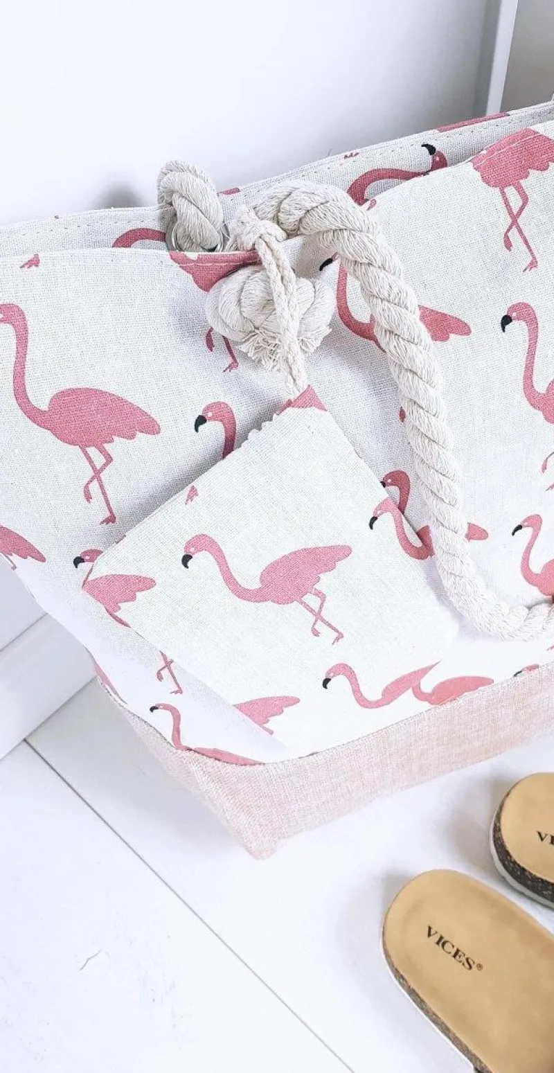 New Boto Plażowa Duża Różowa Torebka Torba Damska Flamingi