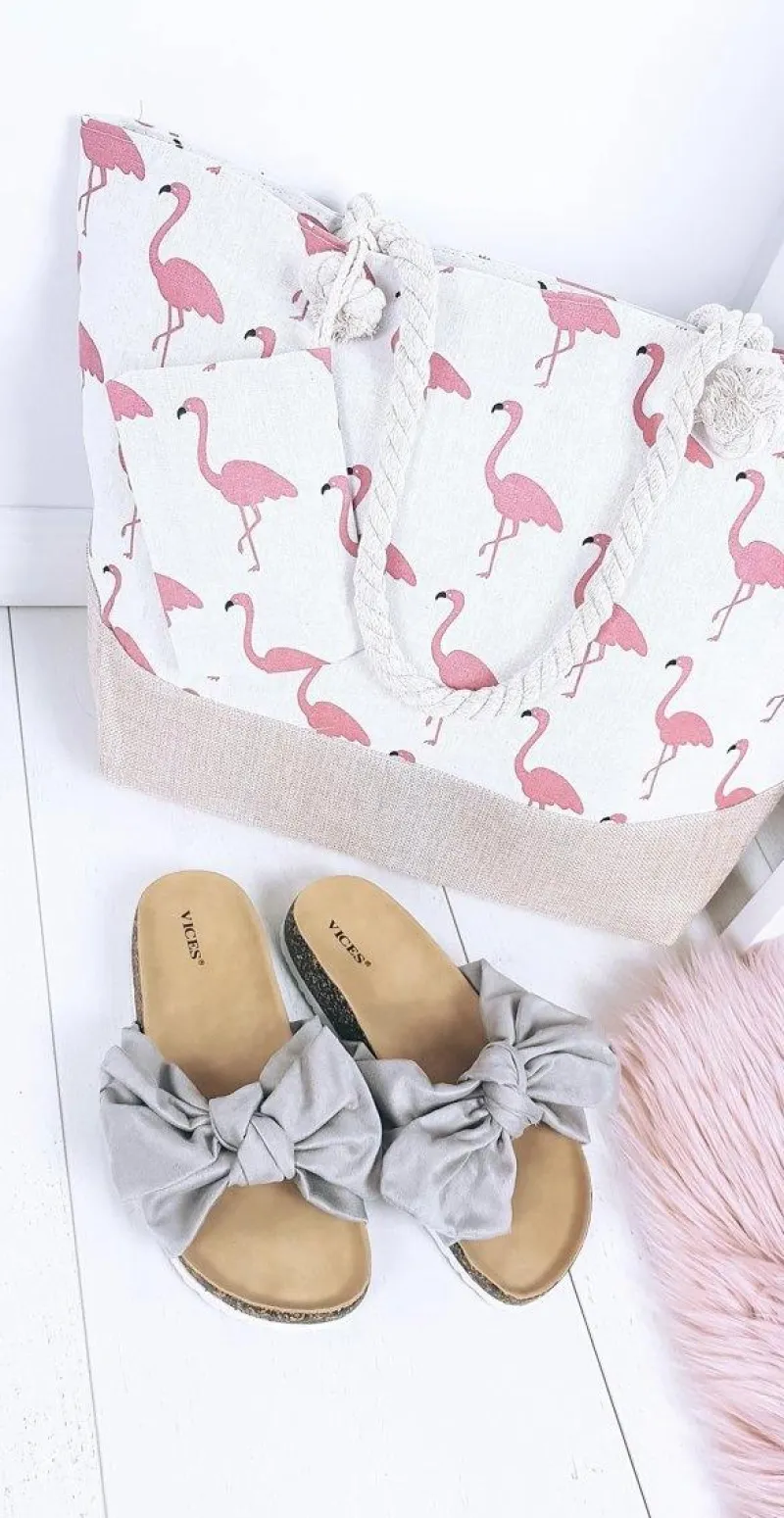 New Boto Plażowa Duża Różowa Torebka Torba Damska Flamingi