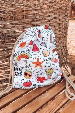 Plecaki|Torebki Plażowe>Boto Plecak Torba Ręcznik 3w1 Kolorowy Print Biały