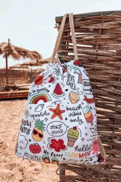 Plecaki|Torebki Plażowe>Boto Plecak Torba Ręcznik 3w1 Kolorowy Print Biały