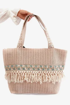 Best Boto Pleciona Duża Torba Plażowa Z Frędzlami Nude Missalori