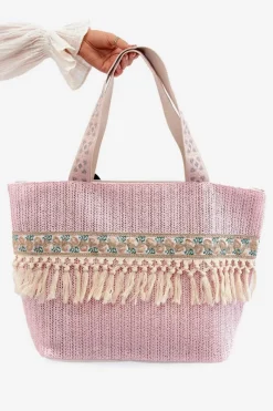 Sale Pleciona Duża Torba Plażowa Z Frędzlami Różowa Missalori Torebki Plażowe|Torebki Klasyczne