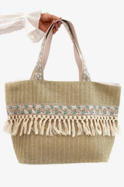 Clearance Pleciona Duża Torba Plażowa Z Frędzlami Zielona Missalori Torebki Plażowe|Torebki Klasyczne