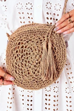 Discount Boto Pleciona Okrągła Torebka Boho BRUNO ROSSI Camel