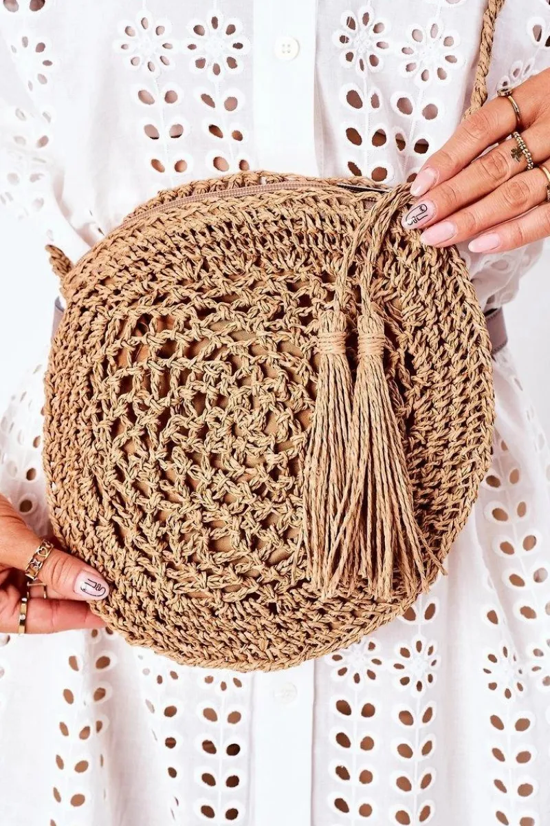 Discount Boto Pleciona Okrągła Torebka Boho BRUNO ROSSI Camel