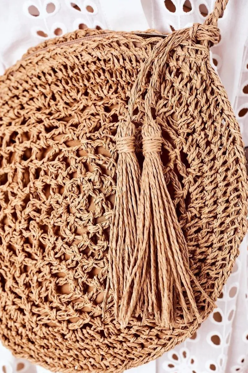 Discount Boto Pleciona Okrągła Torebka Boho BRUNO ROSSI Camel